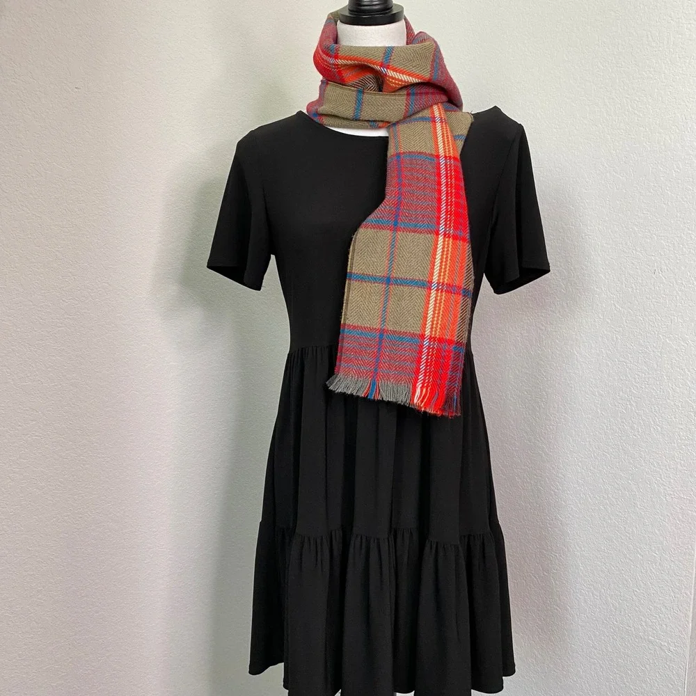 Royal Scot Plaid‎ Scarf 100% Orlon Acrylic Fringe Red Blue Tan Unisex